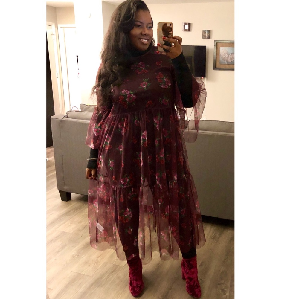 Express Sheer floral midi dress